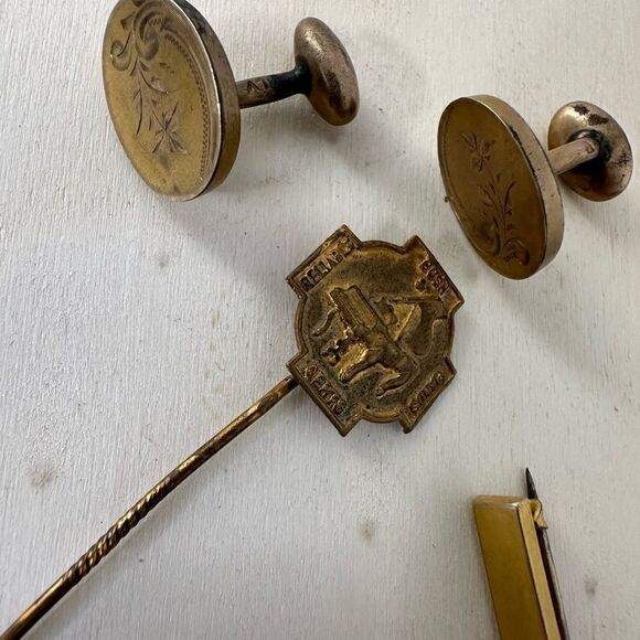 Antique Gold Fill Pins And Cufflinks 5 Piece - Picture 6 of 10